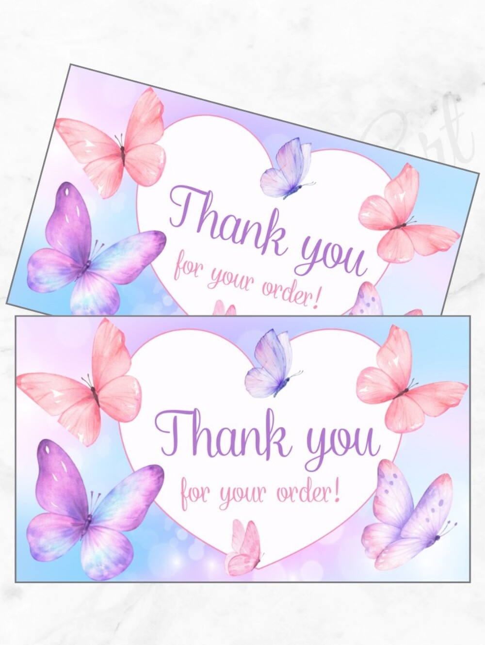 Purple Pink Butterfly Thank You Cards - Set of 60